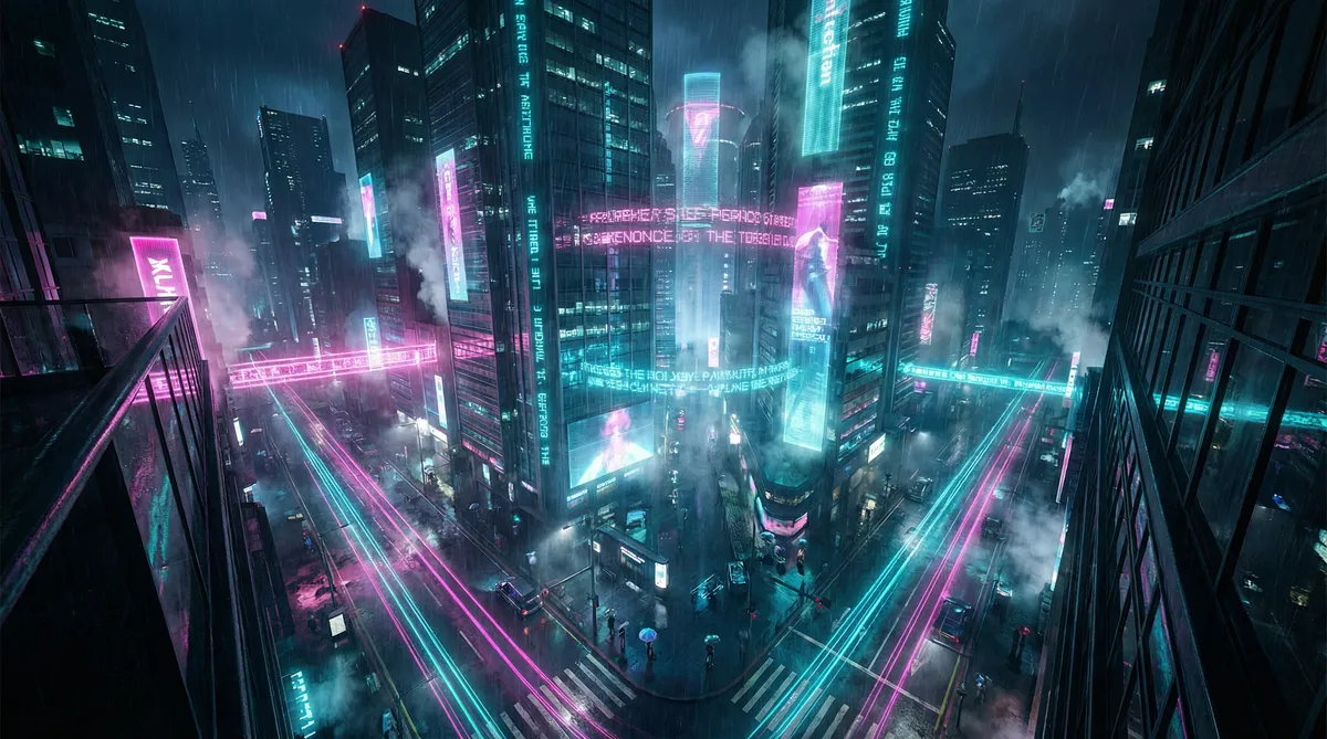 做暧暧超长视频大全 竖屏短剧平台首页背景 - 赛博朋克都市夜景